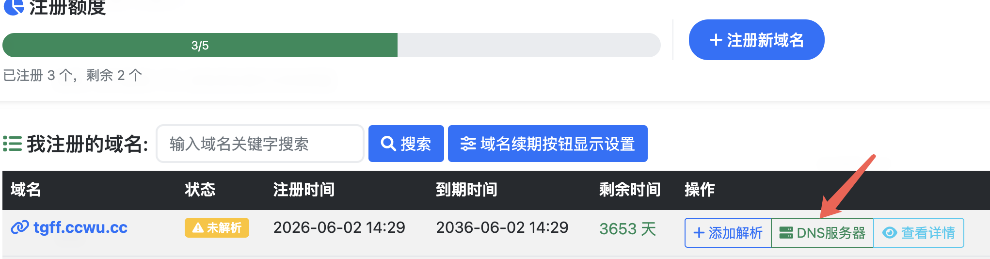 在 DNSHE 點擊 DNS 服務器