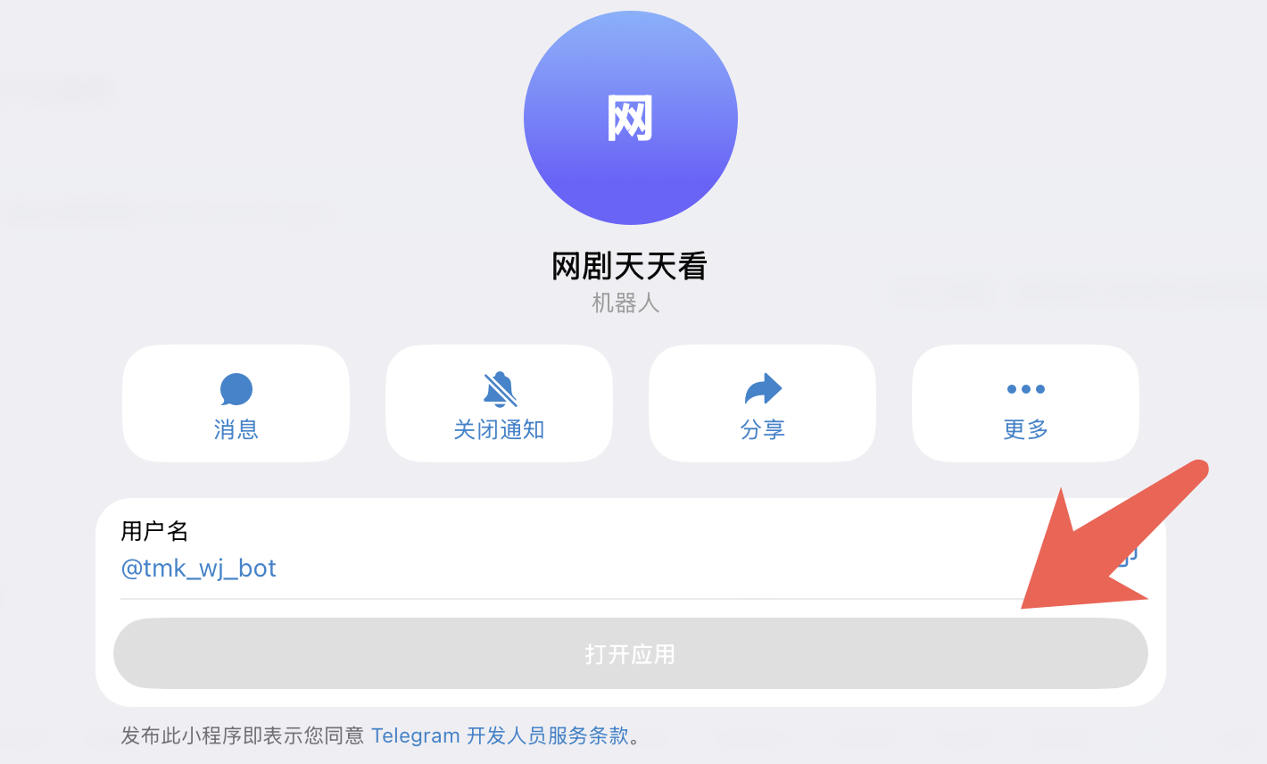 機器人資料頁出現打開應用按鈕